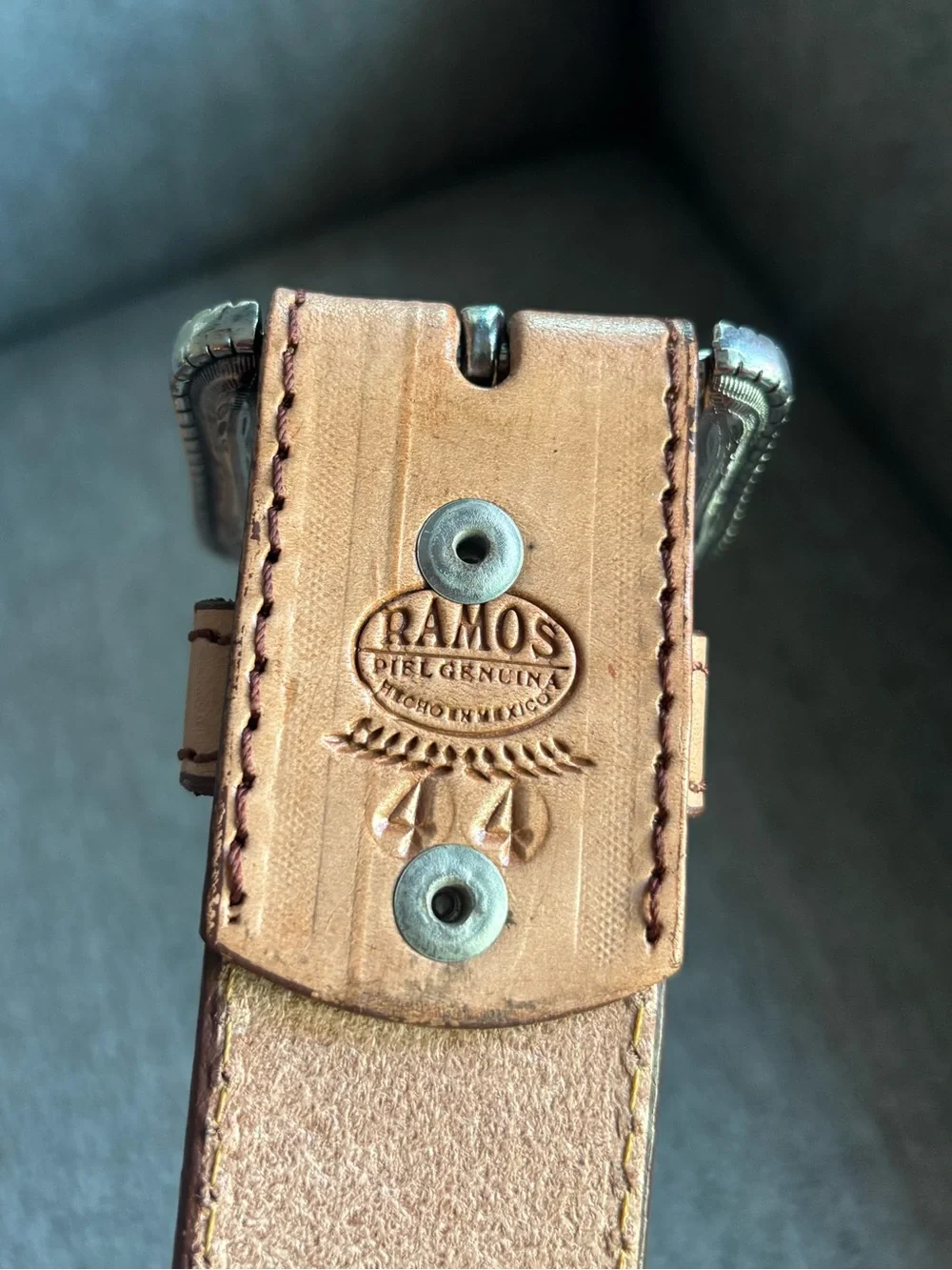 Handmade Mexican Leather Sunflower Embossed Tan Western Belt Silver Tone Buckle